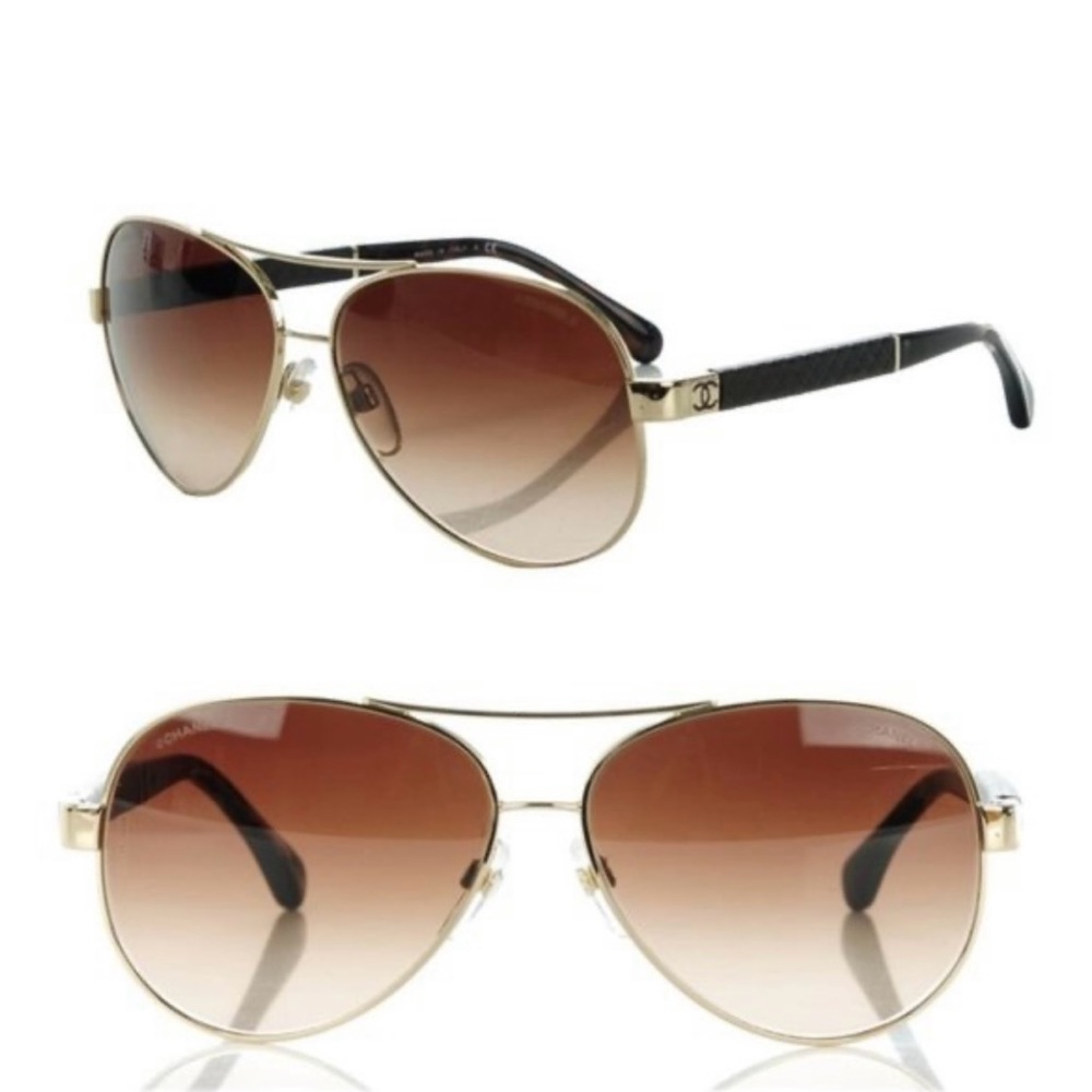 Chanel Brown & Gold Aviator Sunglasses